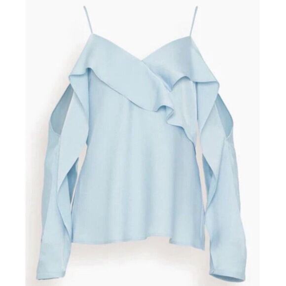 Jonathan Simkhai The Diane Satin Off Shoulder Top in Light Sky Women's Large NWT - Picture 9 of 11